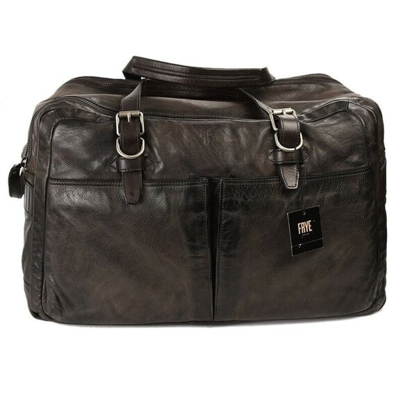 FRYE Carbon MURRAY Heavy Leather Double Handle Duffle Bag Removable Strap NWD - Picture 1 of 9